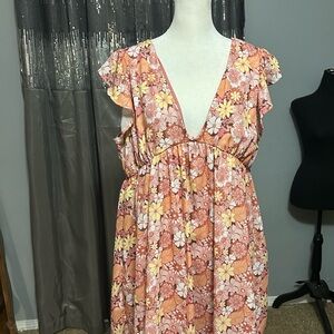 Source Unknown Floral Mini Dress - Pink and Orange